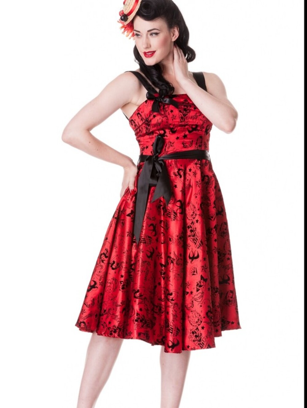 Hell Bunny Vixen Tattoo Retro Pinup Fit And Flare Dress